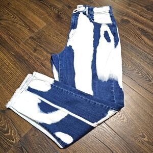 Frayed Womens Tapered Boyfriend Jeans Size 29 Blue & White Tie-dye